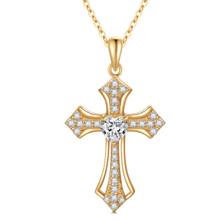 10K Gold Moissanite Cross Pendant Necklace-22