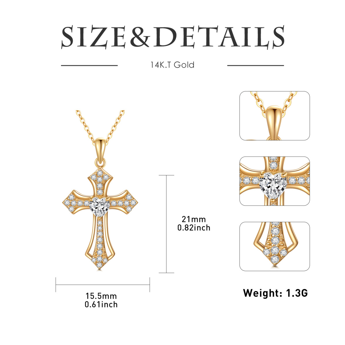 14K Gold Moissanite Cross Pendant Necklace-5