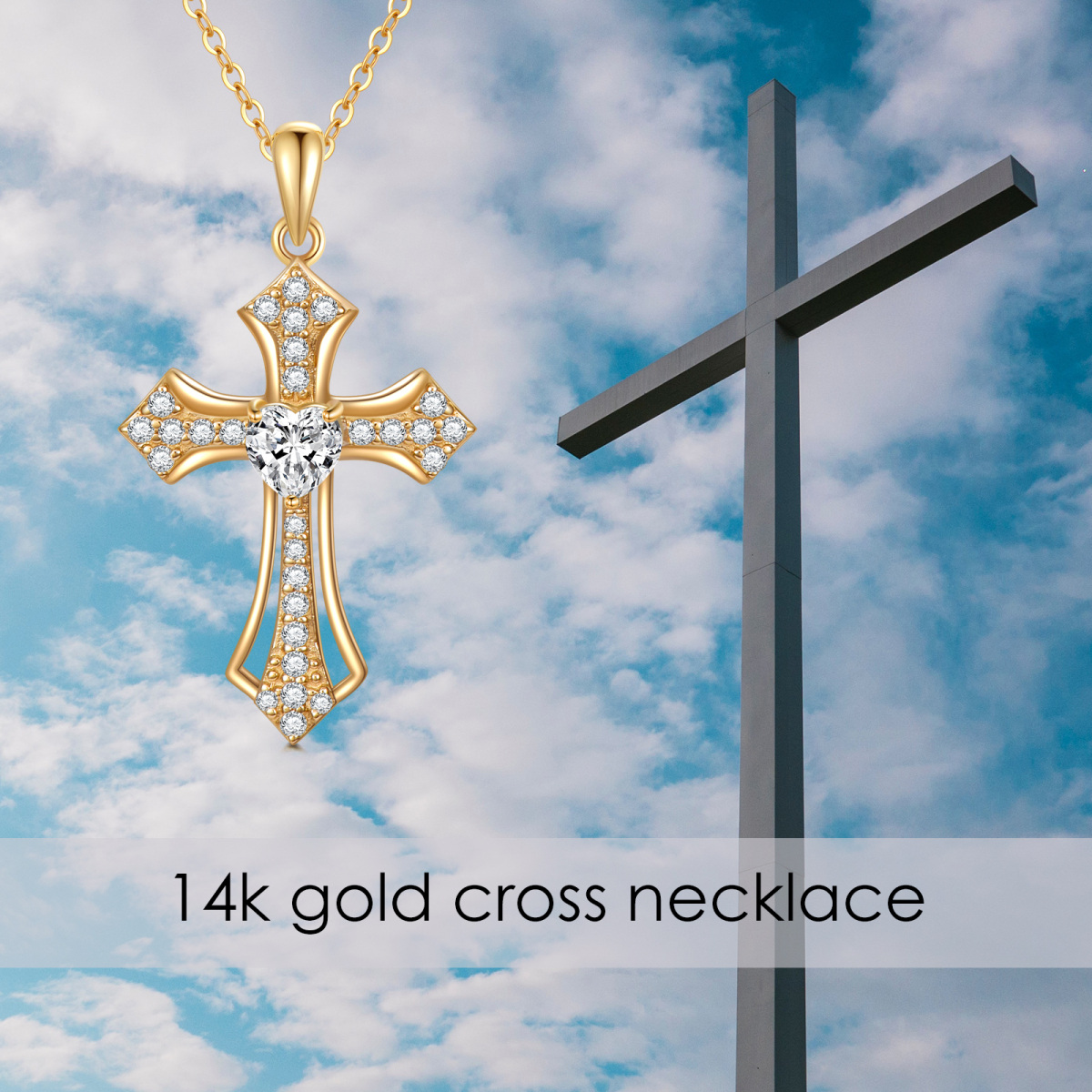 14K Gold Moissanite Cross Pendant Necklace-6