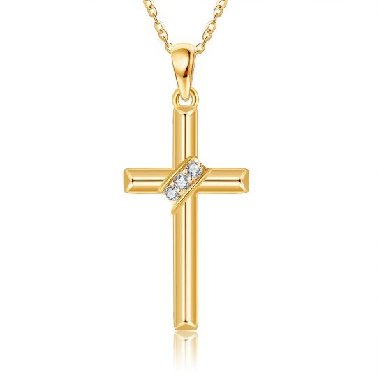 10K Gold Moissanite Cross Pendant Necklace-1