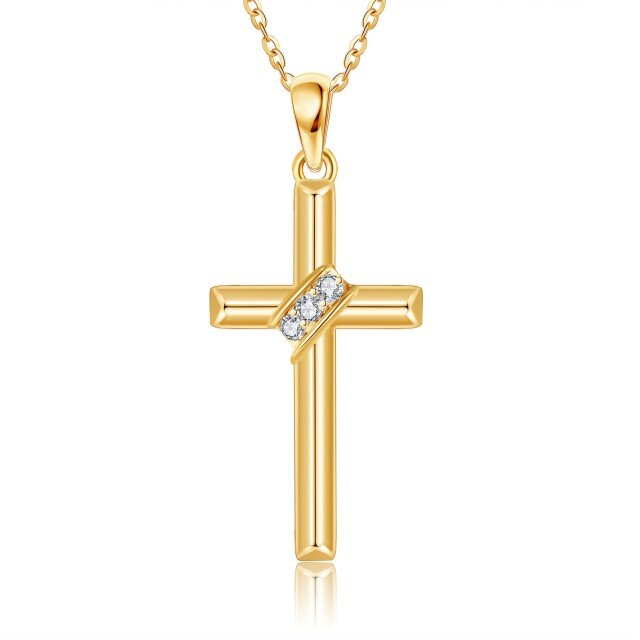 14K Gold Moissanite Cross Pendant Necklace-1