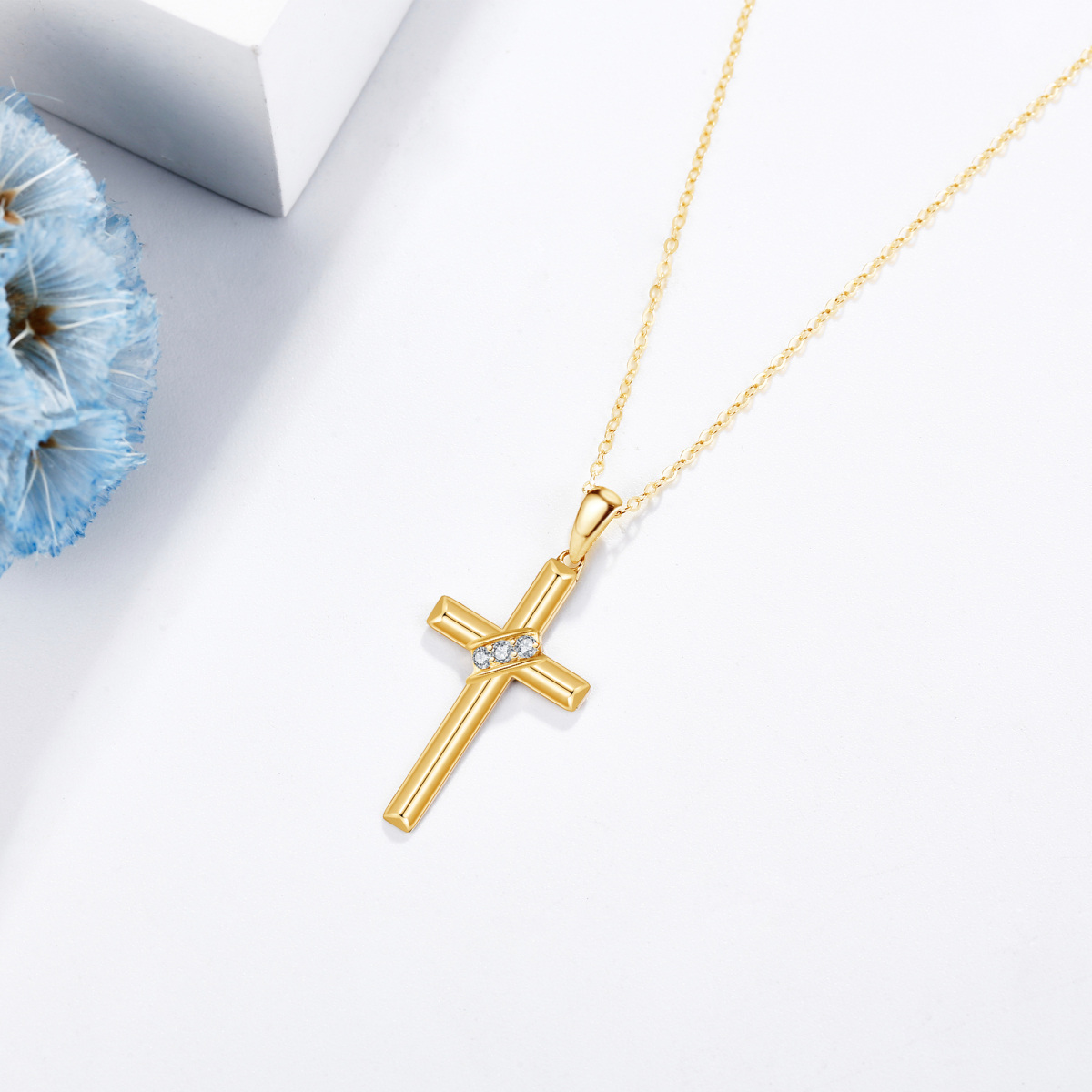 10K Gold Moissanite Cross Pendant Necklace-3