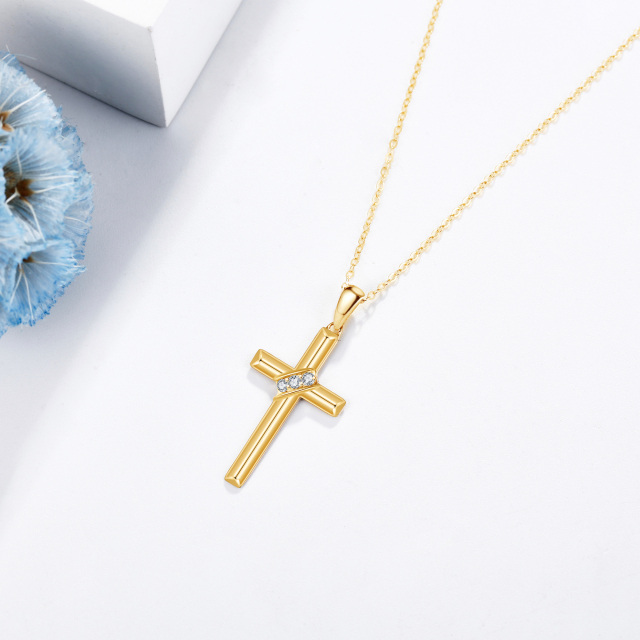 14K Gold Moissanite Cross Pendant Necklace-3