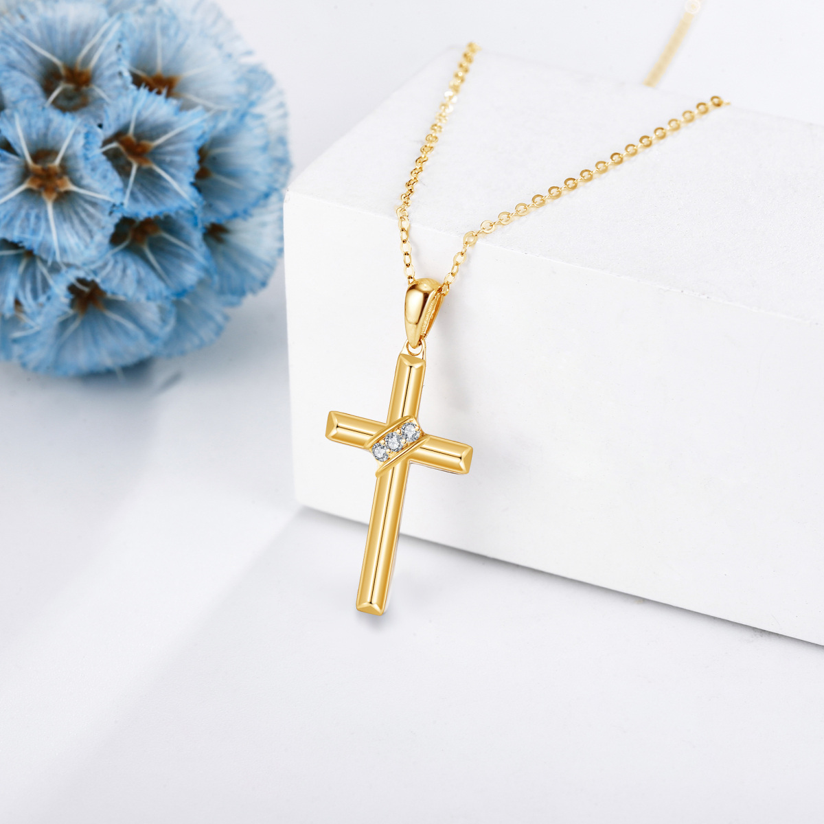 10K Gold Moissanite Cross Pendant Necklace-4