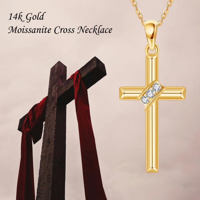 14K Gold Moissanite Cross Pendant Necklace-6