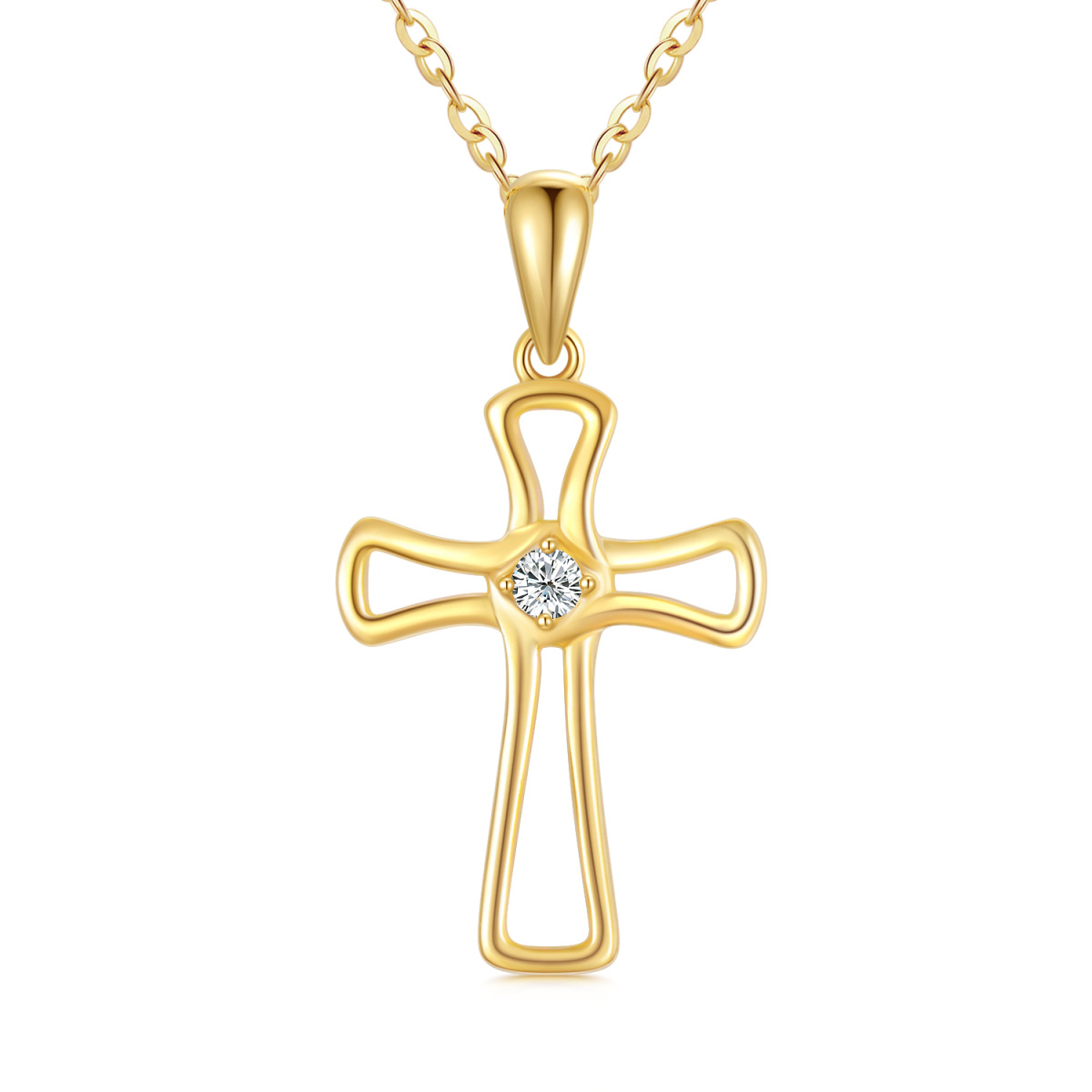 10K Gold Moissanite Cross Pendant Necklace-1