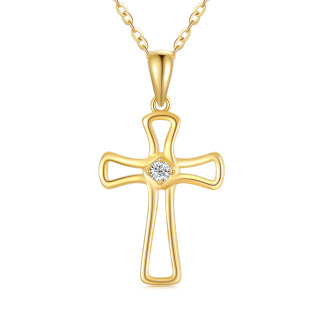 10K Gold Moissanite Cross Pendant Necklace-25