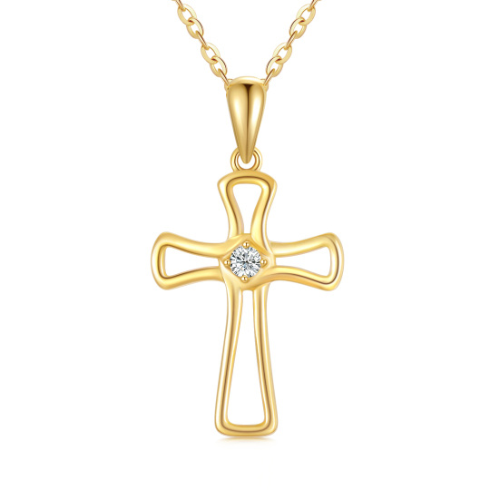 10K Gold Moissanite Cross Pendant Necklace