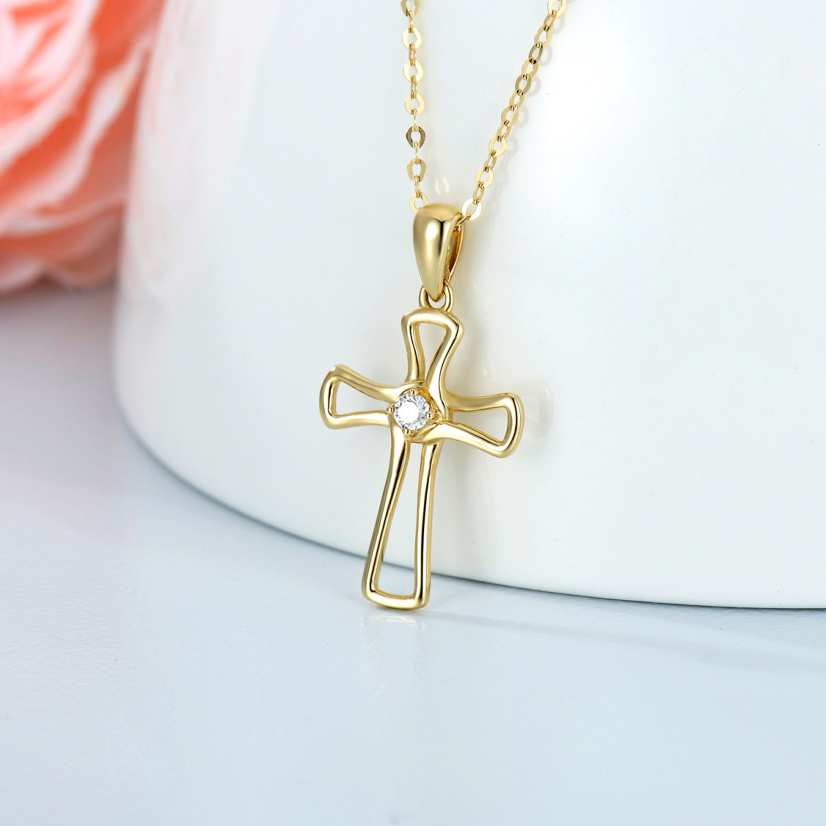 14K Gold Moissanite Cross Pendant Necklace-5