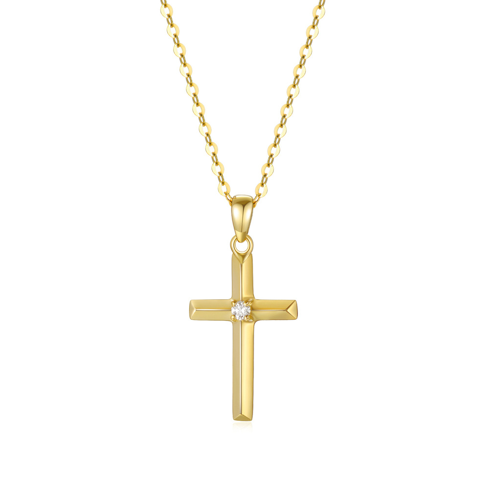 Collar Colgante Cruz Moissanite Oro 10K-1
