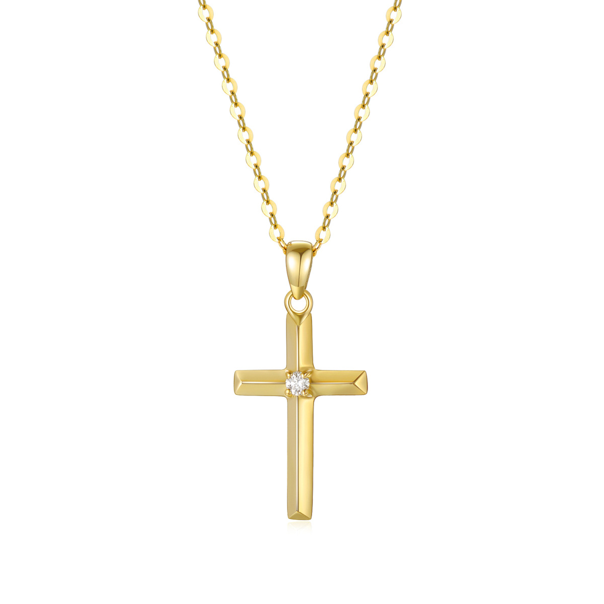 10K Gold Moissanite Cross Pendant Necklace-1