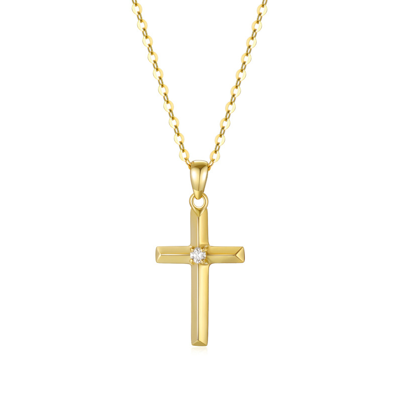 10K Gold Moissanite Cross Pendant Necklace-12