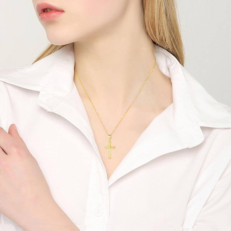 10K Gold Moissanite Cross Pendant Necklace-2