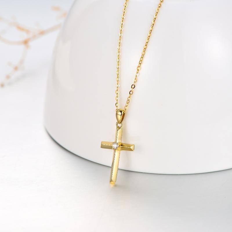 10K Gold Moissanite Cross Pendant Necklace-3