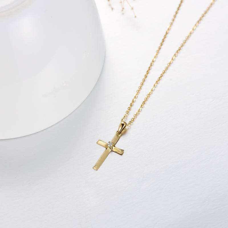 14K Gold Moissanit Kreuz-Anhänger Halskette-4