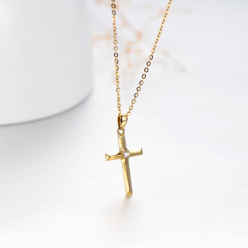 14K Gold Moissanit Kreuz-Anhänger Halskette-5