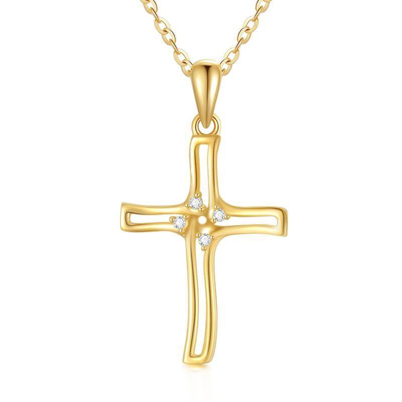 10K Gold Moissanite Cross Pendant Necklace-1