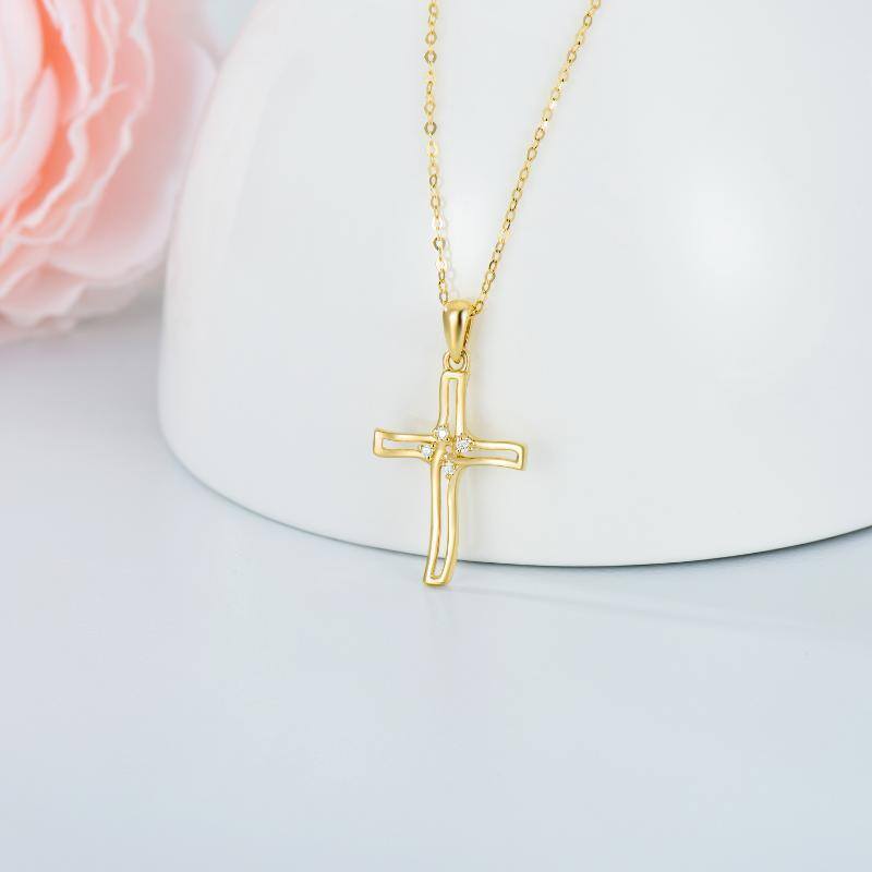 14K Gold Moissanite Cross Pendant Necklace-3