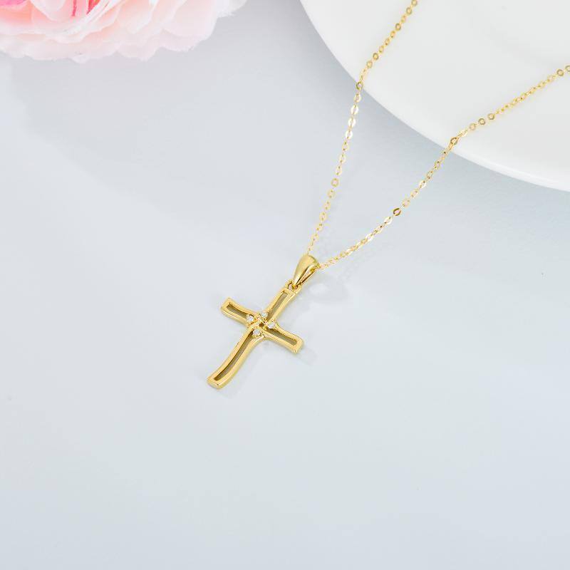 14K Gold Moissanite Cross Pendant Necklace-4