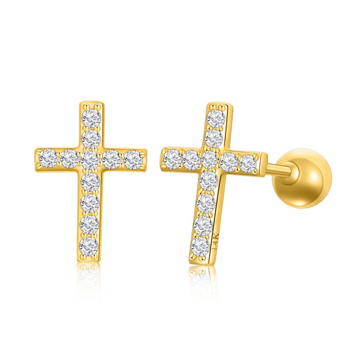 Pendientes de cruz de moissanita en oro de 14 quilates-1