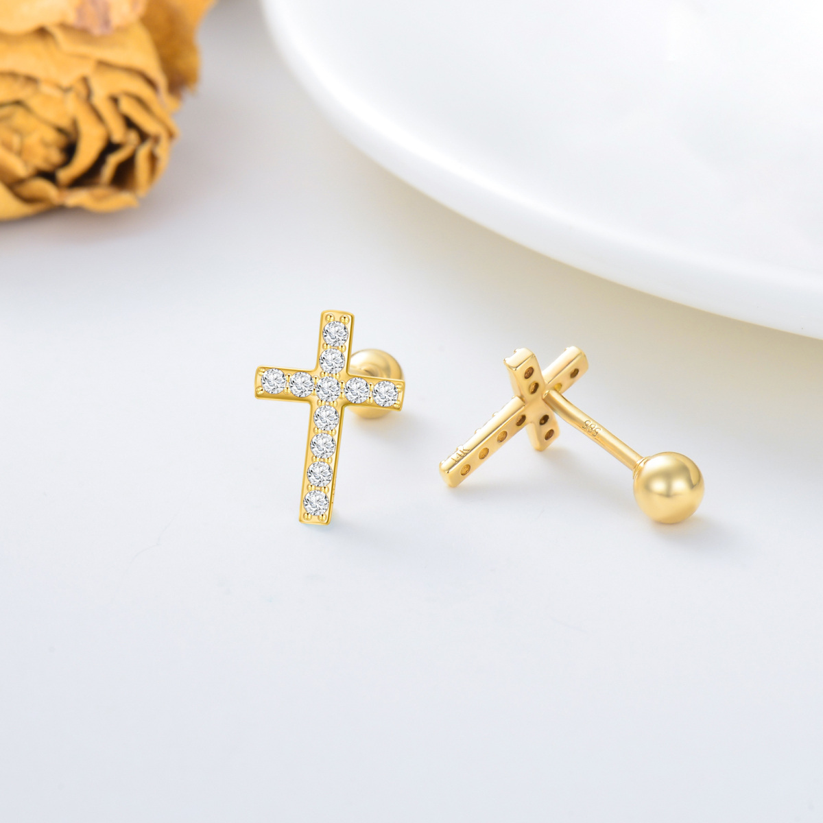 Pendientes de cruz de moissanita en oro de 14 quilates-4