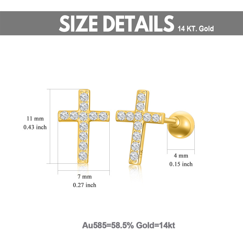 10K Gold Moissanite Cross Stud Earrings-5