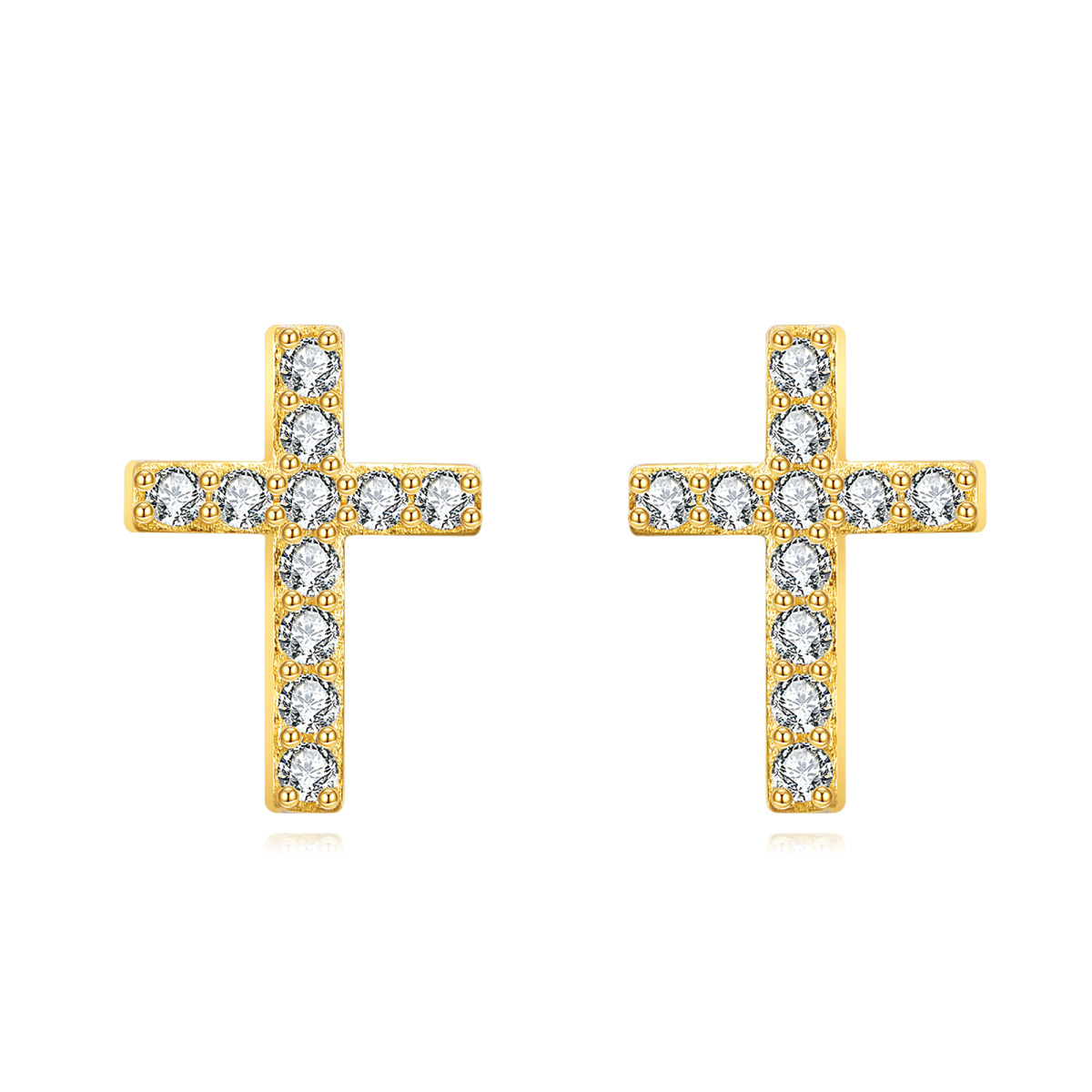 14K Gold Moissanite Cross Stud Earrings-1