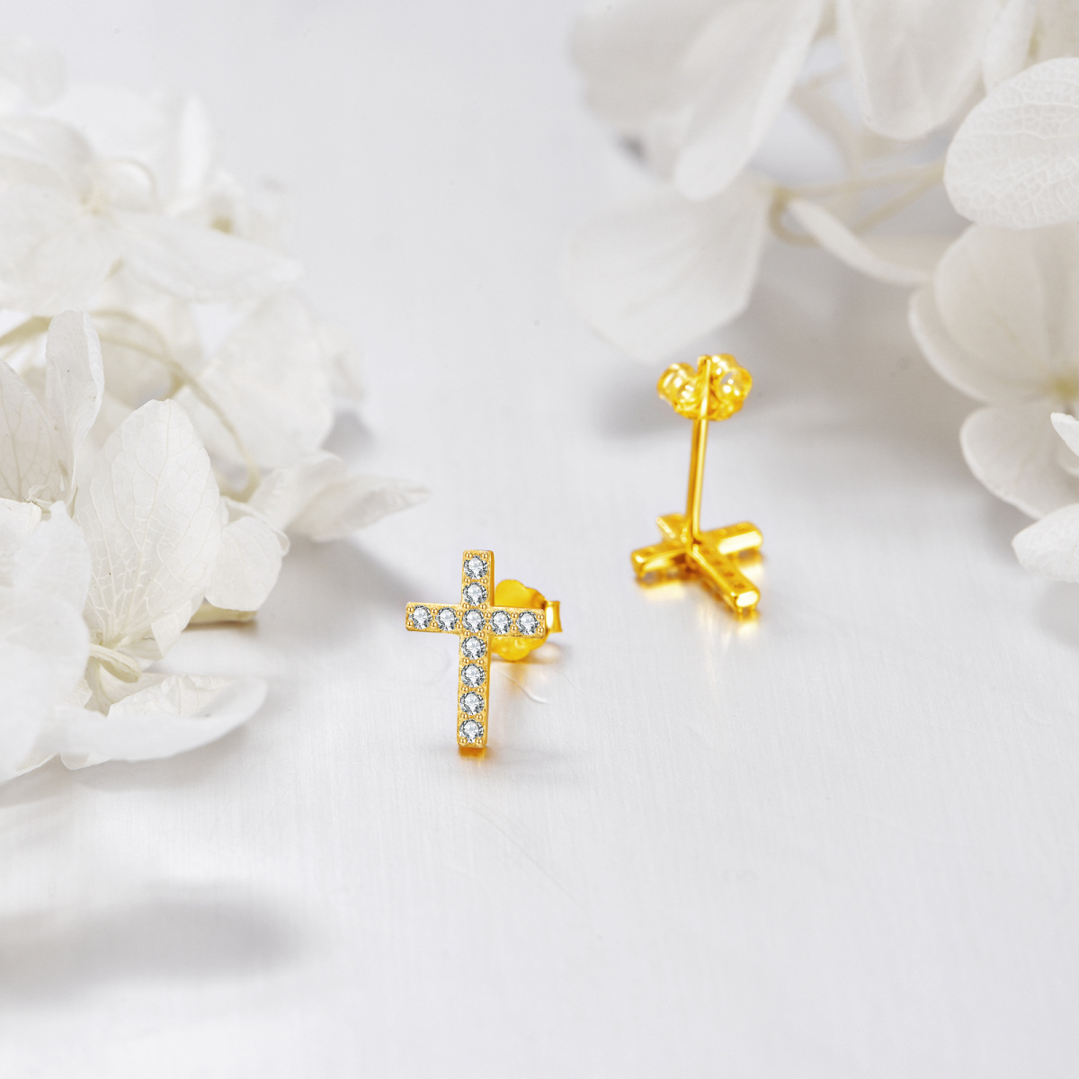 14K Gold Moissanite Cross Stud Earrings-3
