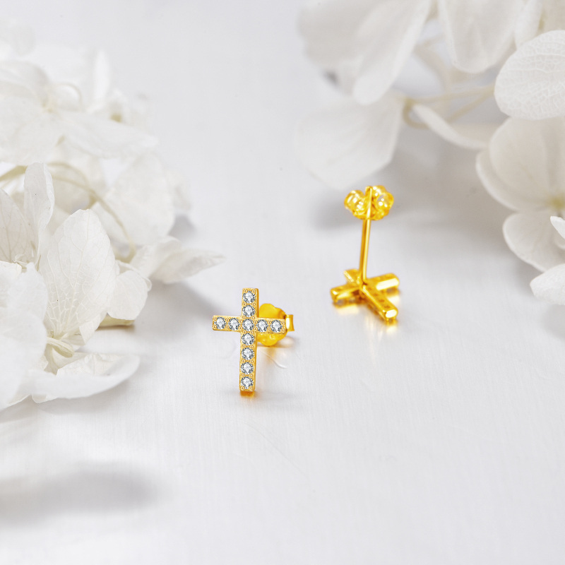 10K Gold Moissanite Cross Stud Earrings-3
