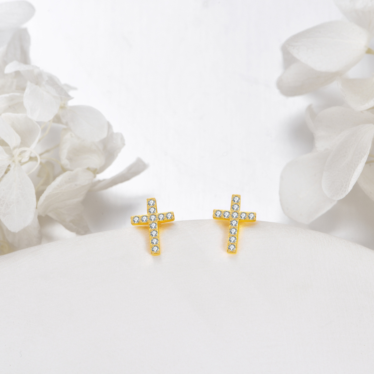14K Gold Moissanite Cross Stud Earrings-4