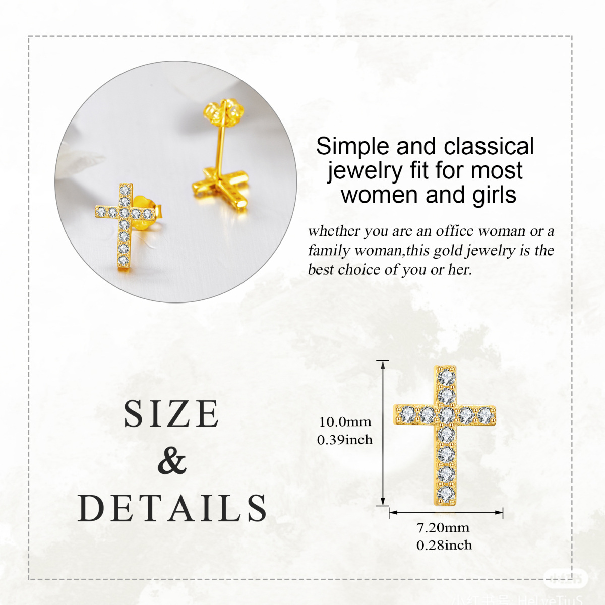 14K Gold Moissanite Cross Stud Earrings-5