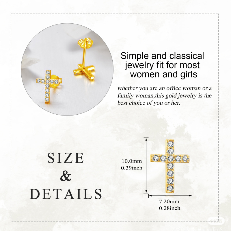 10K Gold Moissanite Cross Stud Earrings-5