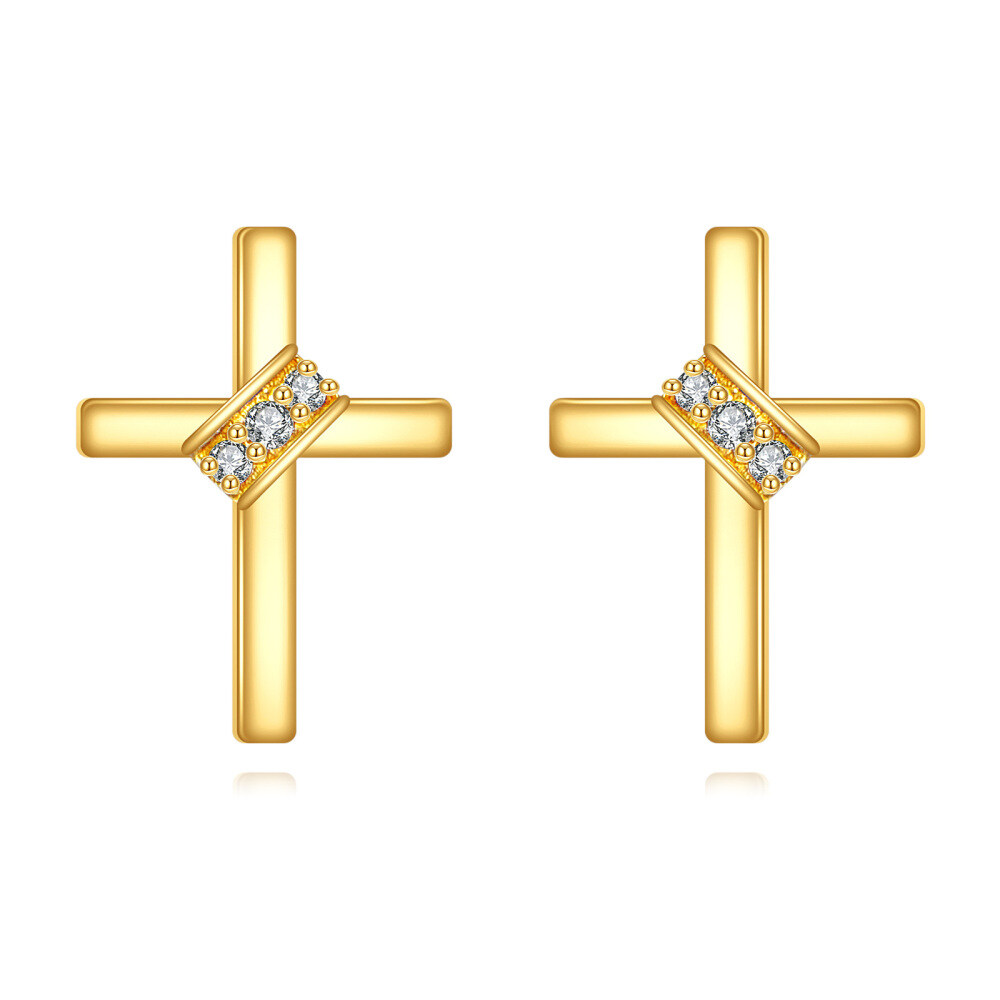 9K Gold Moissanite Cross Stud Earrings-1