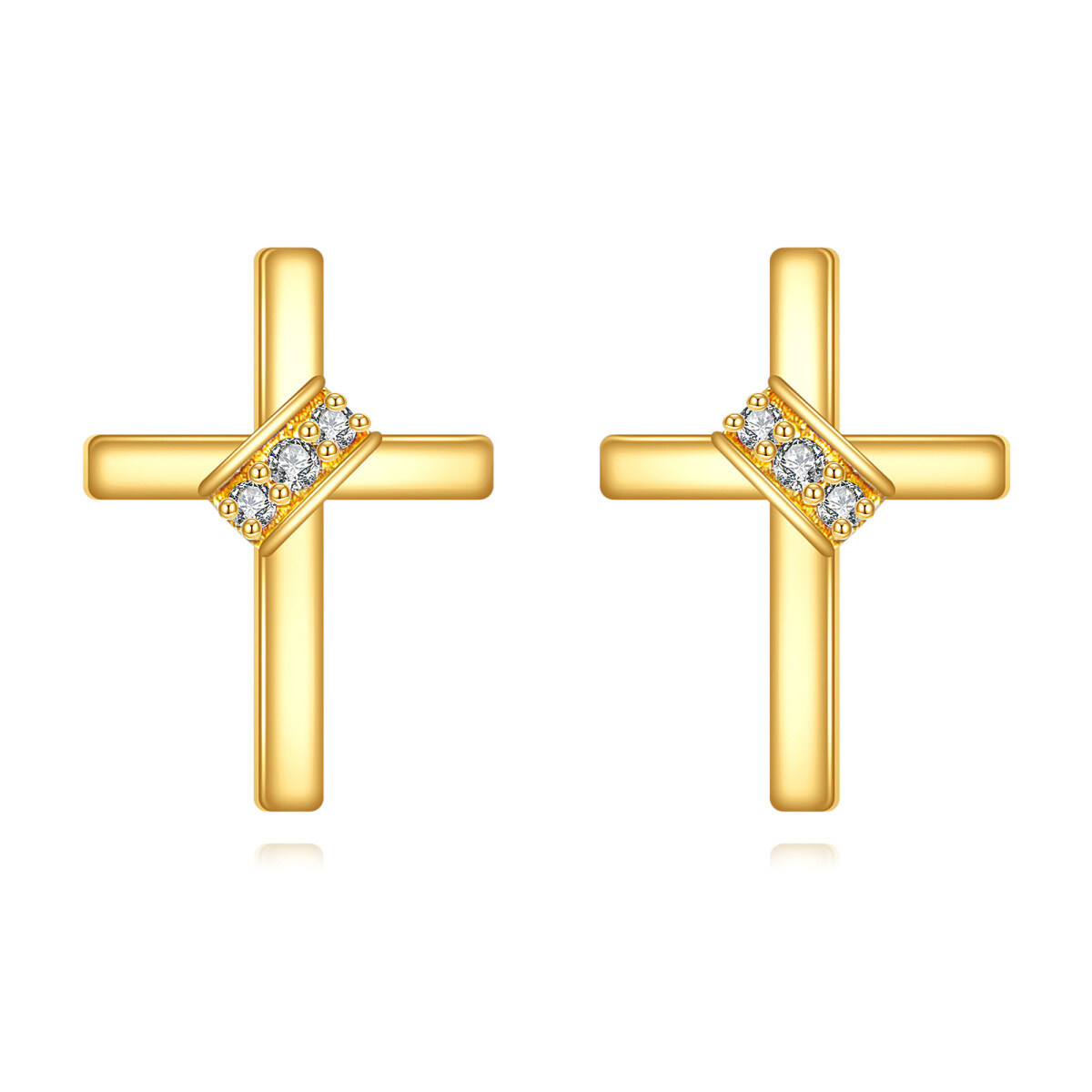 9K Gold Moissanite Cross Stud Earrings-1