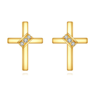 9K Gold Moissanite Cross Stud Earrings-1
