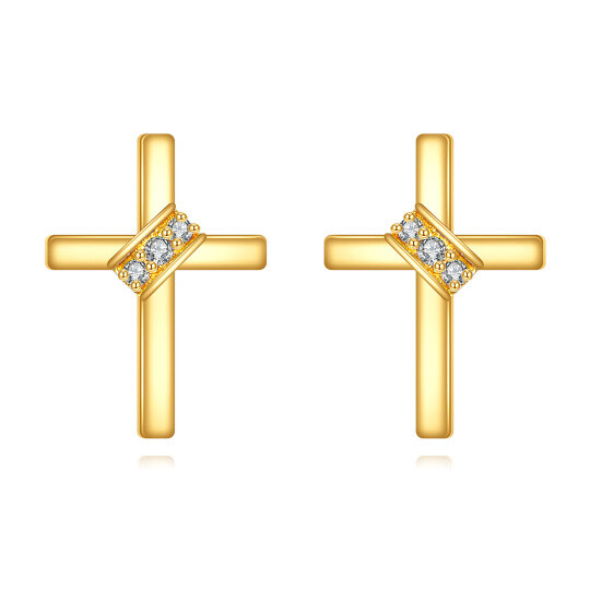 9K Gold Moissanite Cross Stud Earrings