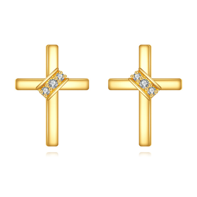 9K Gold Moissanite Cross Stud Earrings-16