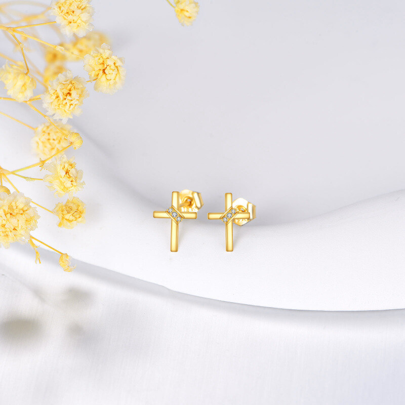 9K Gold Moissanite Cross Stud Earrings-3