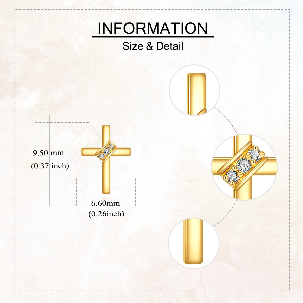 9K Gold Moissanite Cross Stud Earrings-4