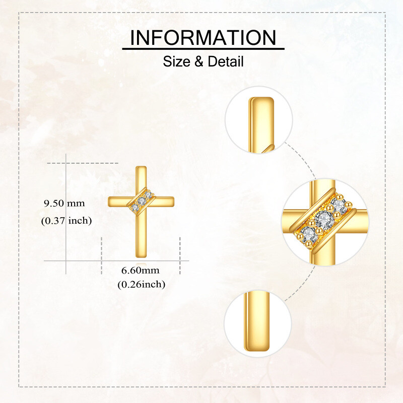 9K Gold Moissanite Cross Stud Earrings-4
