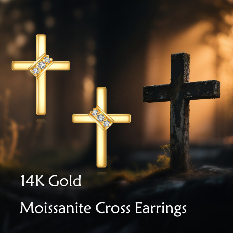 9K Gold Moissanite Cross Stud Earrings-6