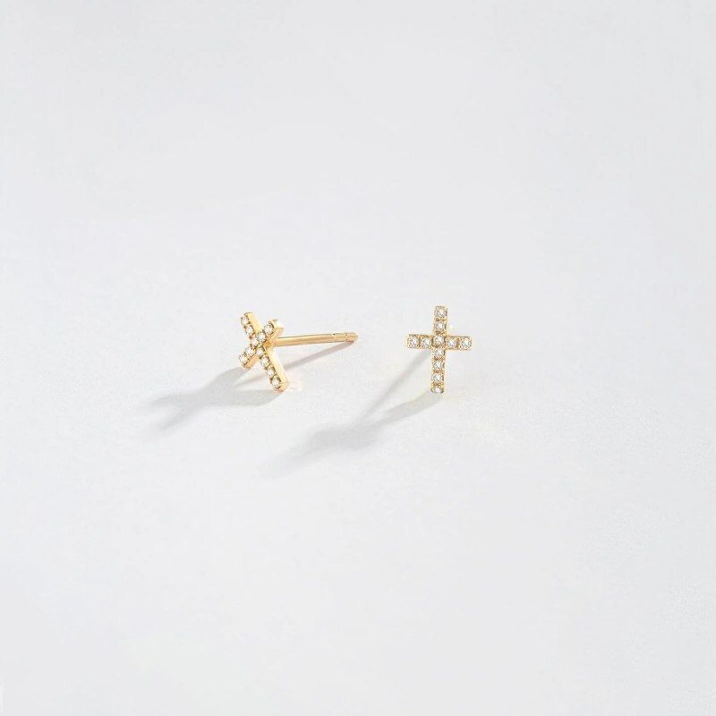 18K-Gold-Moissanit-Ohrringe mit Kreuz-Steckern-3