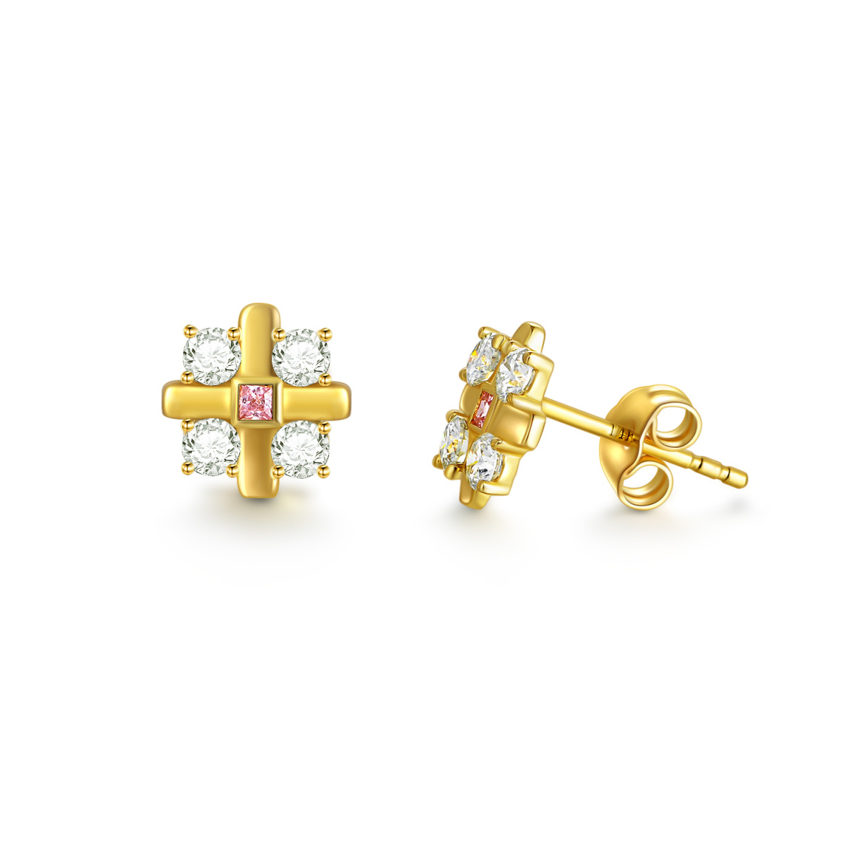 10K Gold Moissanite Cross Stud Earrings-1