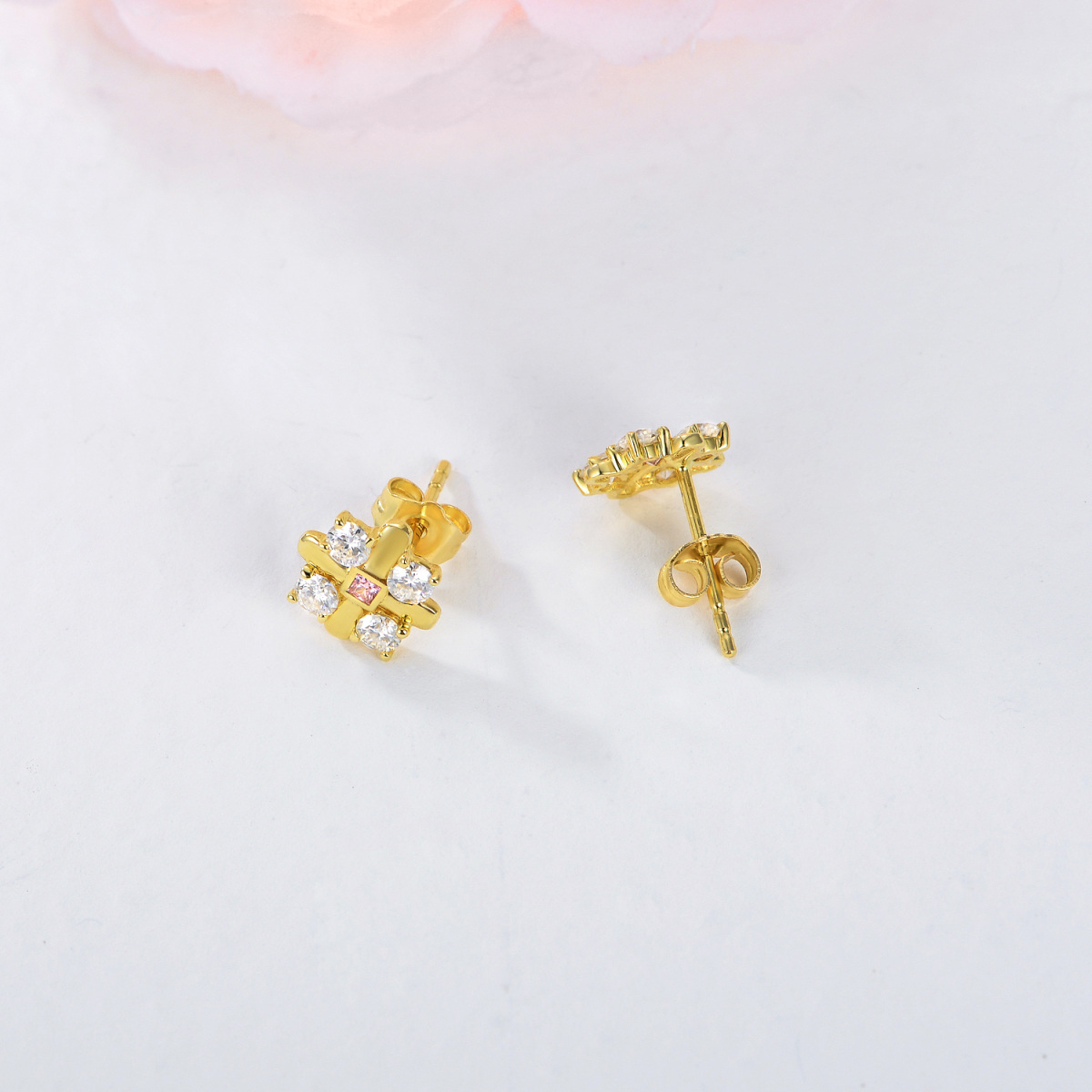 14K Gold Moissanite Cross Stud Earrings-3