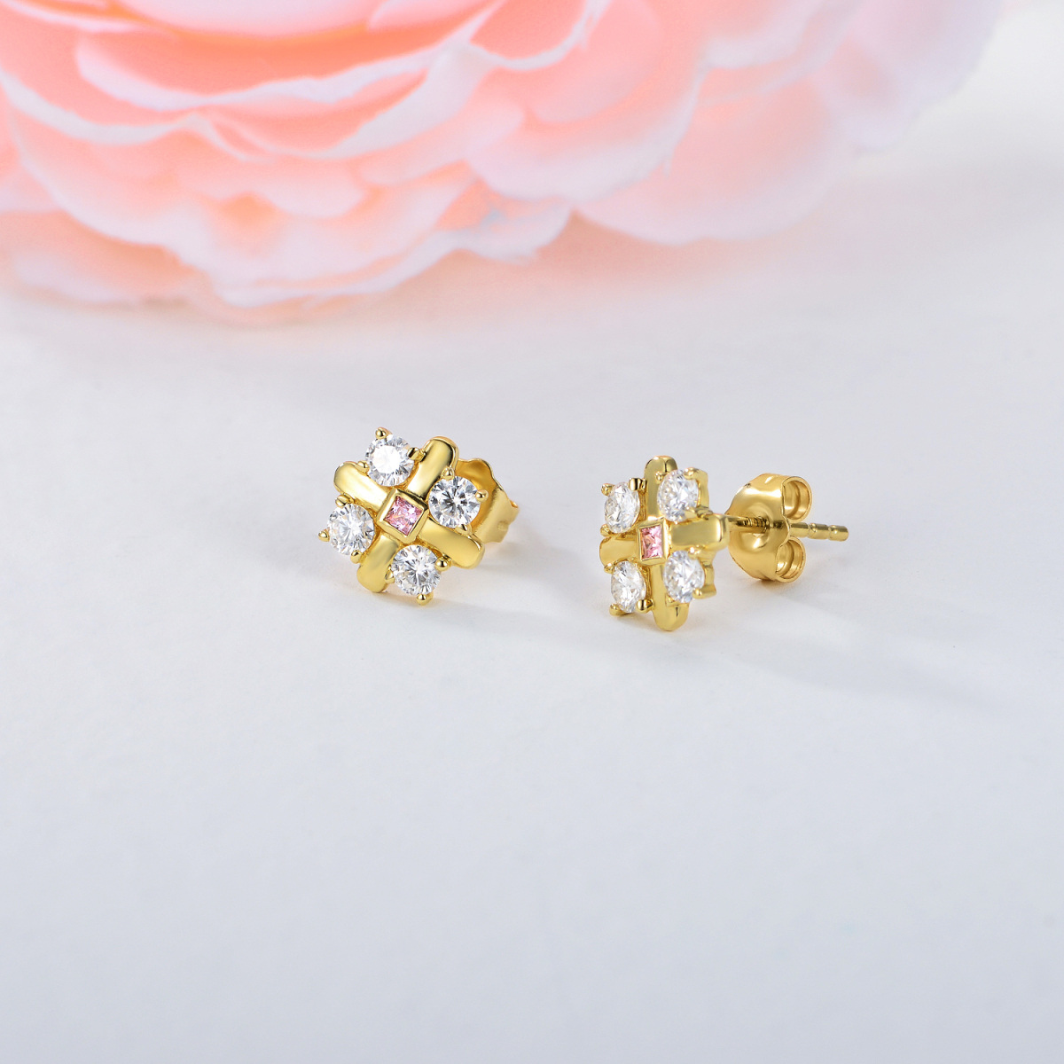 10K Gold Moissanite Cross Stud Earrings-4