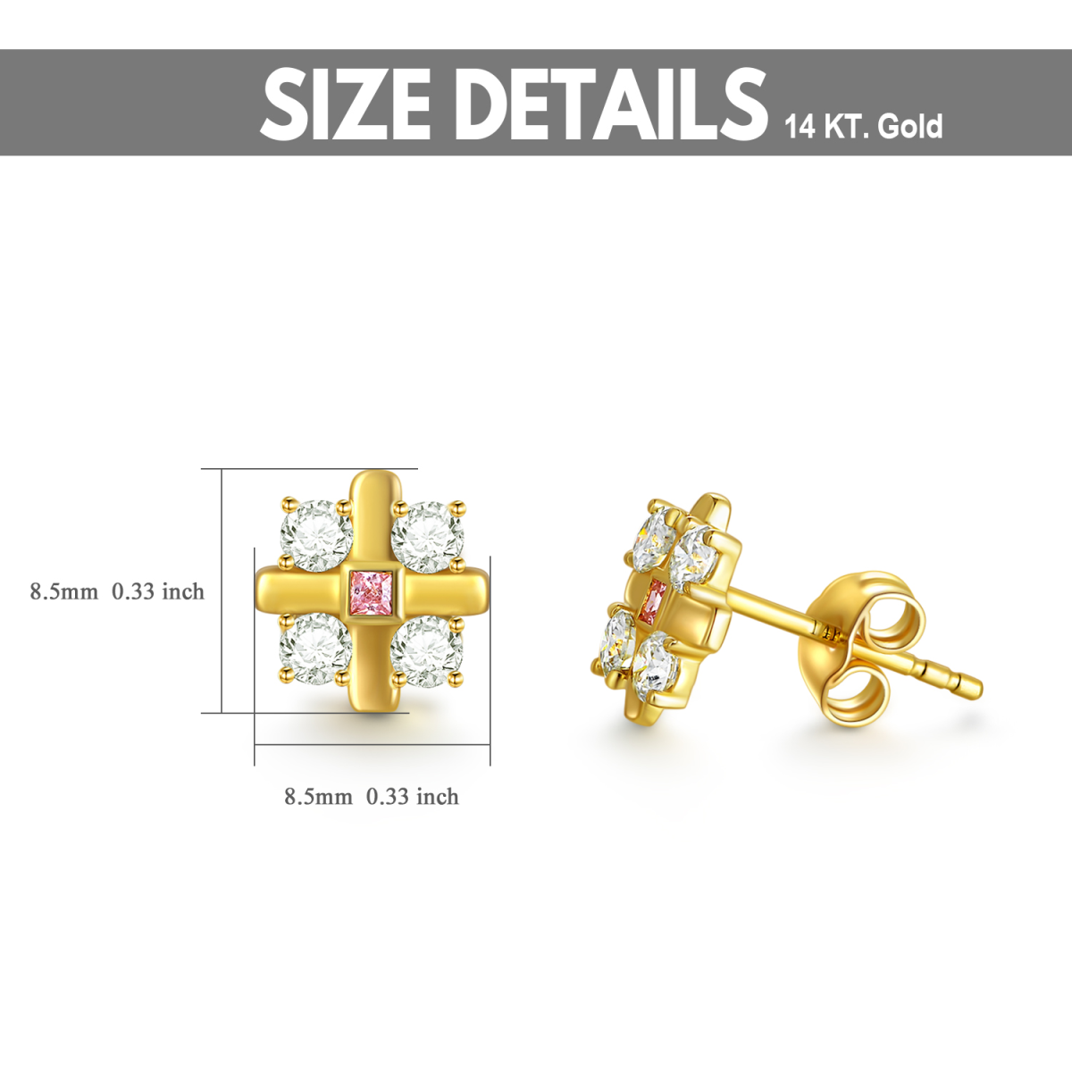 10K Gold Moissanite Cross Stud Earrings-6