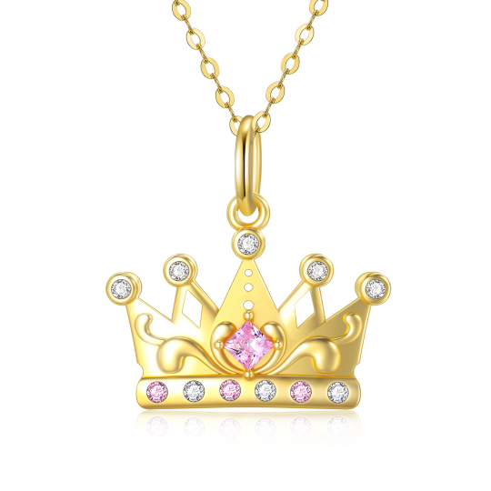 Colar Moissanite com coroa de ouro real 14K para mulheres