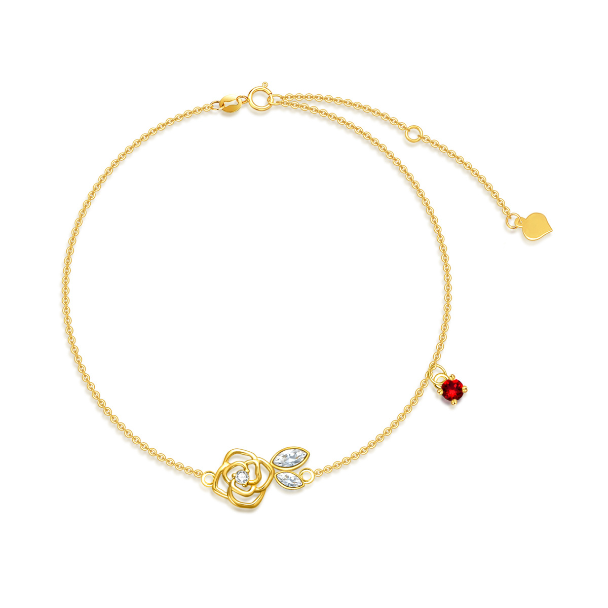 10K Gold Moissanite & Crystal Rose Charm Bracelet-1