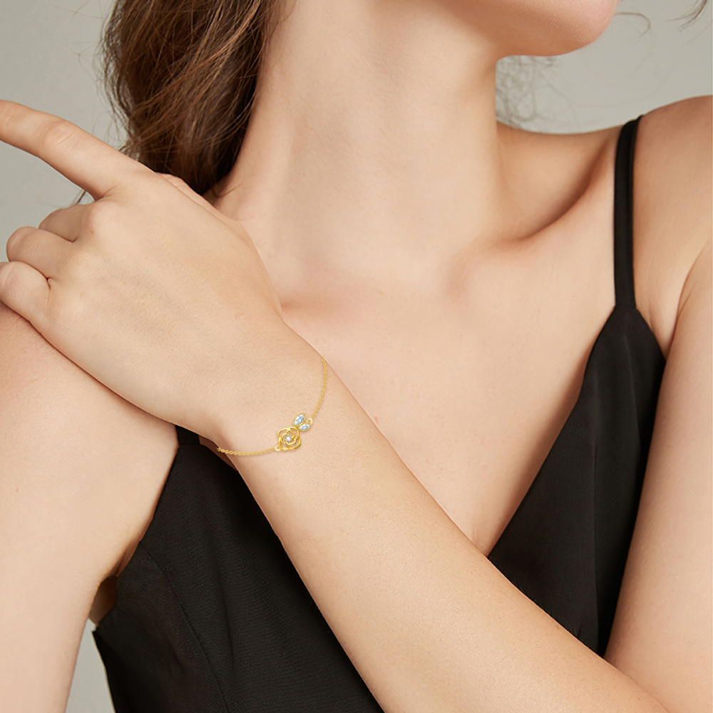 Pulseira com pingente de rosa de cristal moissanite em ouro 10K-2