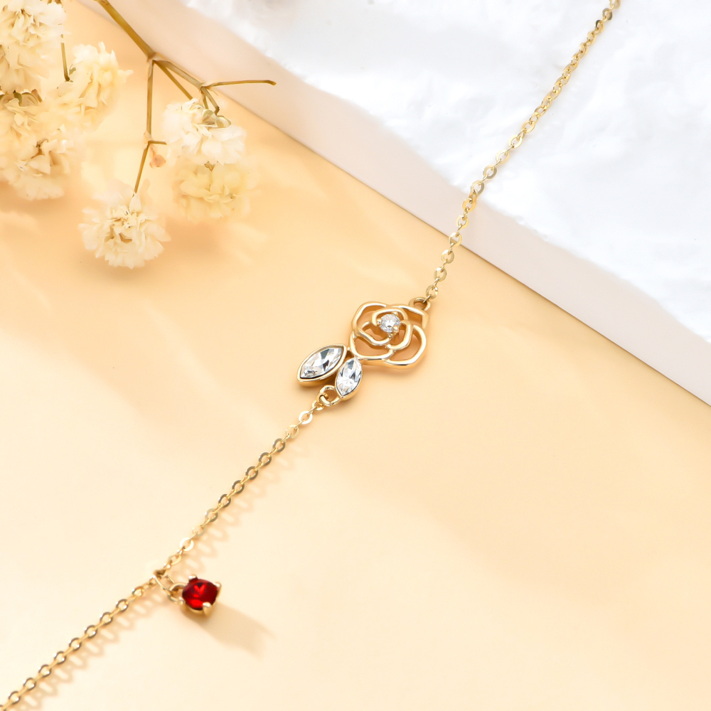 Pulseira com pingente de rosa de cristal moissanite em ouro 10K-4